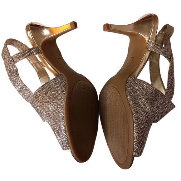 Bandolino Sparkly Metallic Dressy Heels 8 Gold Elastic Slingback Prom Dance Hoco - Picture 5 of 11